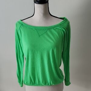 Grane Bright Green Boatneck Pullover Top Sz Jr L